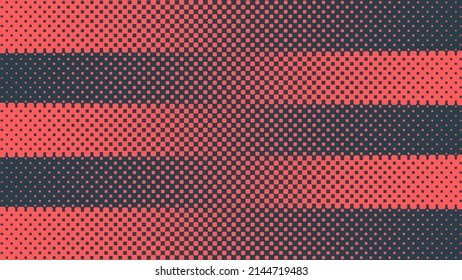 Vector Halftone Checkered Pattern Rounded Square Dots Modern Texture Red Blue Abstract Background. Chequered Particles Mixed Structure. Half Tone Contrast Graphic Minimalist Geometric Wide Wallpaper