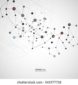 Vector halftone circle with molecule connect.