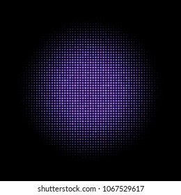 Vector halftone circles. Dot pattern. Purple and black colors. Abstract background. Noise. Squares fond