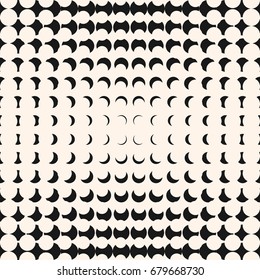 Vector halftone circles seamless pattern. Stylish modern geometric background. Optical illusion effect. Gradient transition texture. Trendy monochrome design for decor, prints, fabric, textile, covers