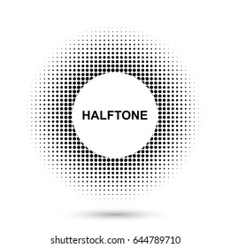 Vector halftone circular  banner. Trendy halftone dot pattern. Vector illustration.