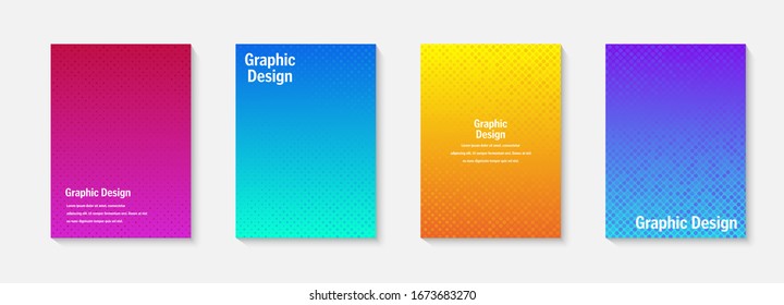 Vector halftone cover design templates. Layout set for covers of books, albums, notebooks, reports, magazines. Dot halftone gradient effect, modern abstract design. Geometric mock-up texture