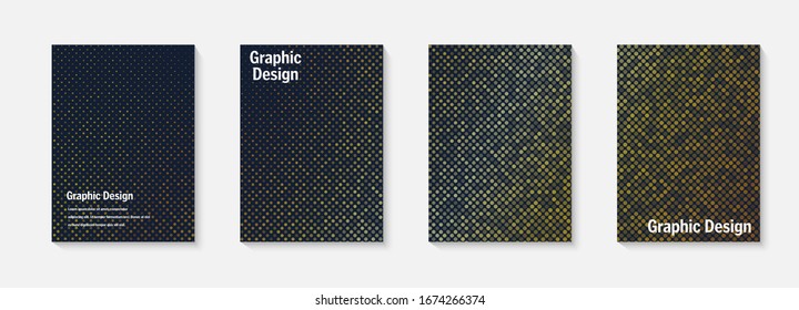 Plantillas de diseño de portada de semitonos vectoriales. Diseño para portadas de libros, álbumes, cuadernos, informes, revistas. Efecto degradado de medio tono de punto, diseño abstracto moderno. Textura geométrica simulada
