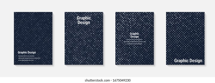 Vector halftone cover design templates. Layout set for covers of books, albums, notebooks, reports, magazines. Dot halftone gradient effect, modern abstract design. Geometric mock-up texture