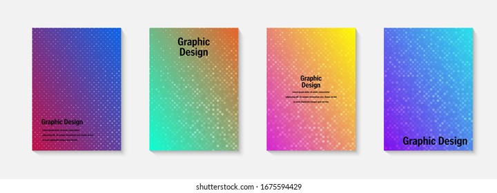 Vector halftone cover design templates. Layout set for covers of books, albums, notebooks, reports, magazines. Dot halftone gradient effect, modern abstract design. Geometric mock-up texture