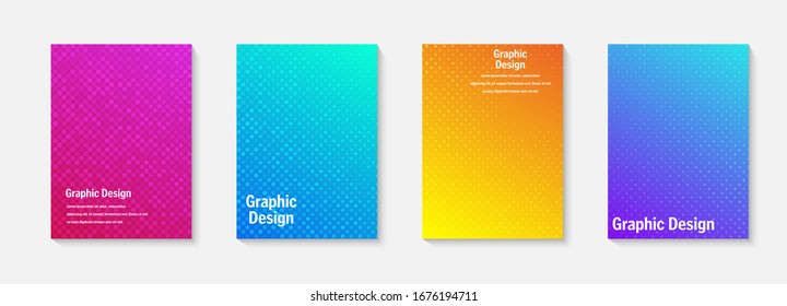 Vector halftone cover design templates. Layout set for covers of books, albums, notebooks, reports, magazines. Dot halftone gradient effect, modern abstract design. Geometric mock-up texture