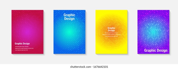 Vector halftone cover design templates  Layout set for covers books  albums  notebooks  reports  magazines  Dot halftone gradient effect  modern abstract design  Geometric mock  up texture