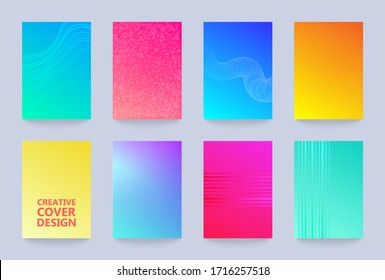 Vector halftone cover design templates set. Layout set for covers of books, albums, notebooks, reports, magazines. Dot halftone gradient effect, modern abstract design. Geometric mock-up texture.