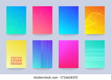 Vector halftone cover design templates set. Layout set for covers of books, albums, notebooks, reports, magazines. Dot halftone gradient effect, modern abstract design. Geometric mock-up texture.
