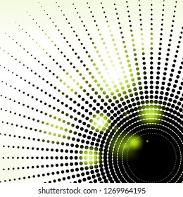 Vector halftone design element on bright green background with glossy effects