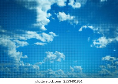 Vector halftone dot clouds. Realistic  dotted style sky illustration.