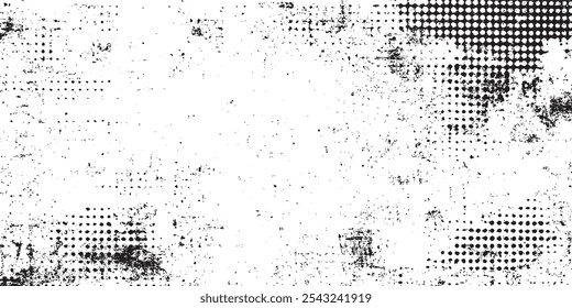 Fondo de puntos de semitono de Vector. Patrón de cómic blanco y negro. Gradiente punteado, pulverización de puntos lisos y fondo de puntos semitonos Superposición de textura de Vector semitonos sutiles. 


