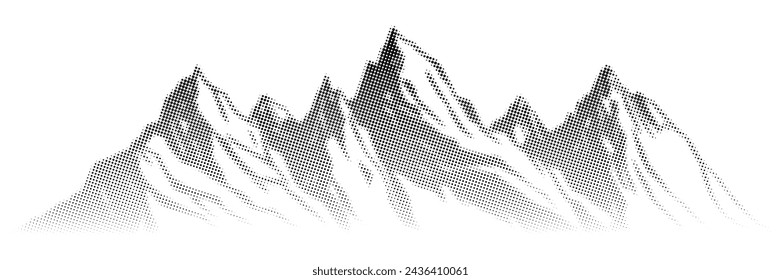 Fondo de puntos de semitonos vectoriales, efecto de punto desvanecido. Imitación de un paisaje de montaña, pancarta, tonos de gris. 