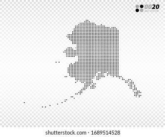 Vector halftone dots black of Alaska map. on transparent background. Organized in layers for easy editing.