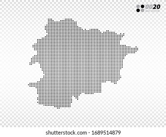 Vector halftone dots black of Andorra map. on transparent background. Organized in layers for easy editing.