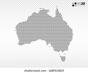 Vector Halftone Punkte schwarz von Australien Karte. auf transparentem Hintergrund. Organisiert in Schichten für einfache Bearbeitung.