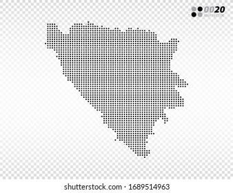 Vector halftone dots black of Bosnia and Herzegovina map. on transparent background. Organized in layers for easy editing.