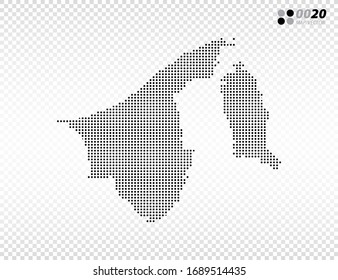 Vector halftone dots black of Brunei map. on transparent background. Organized in layers for easy editing.