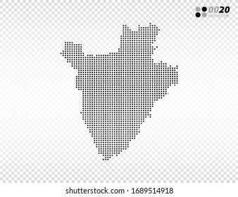 El vector de mitad de tono negro del mapa de Burundi. en fondo transparente. Organizado en capas para una edición sencilla.