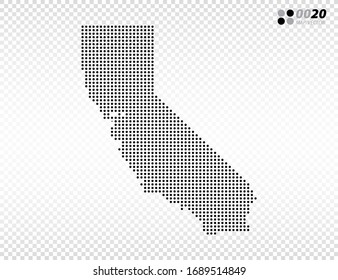 Vector halftone dots black of California map. on transparent background. Organized in layers for easy editing.