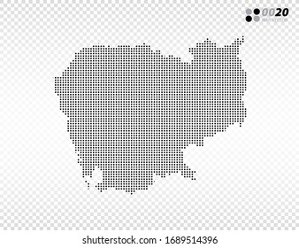 El vector de mitad de tono negro del mapa de Camboya. en fondo transparente. Organizado en capas para una edición sencilla.