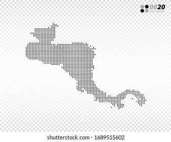 Vector Halftone Dots Black Of Central America Map. On Transparent Background. Organized In Layers For Easy Editing.