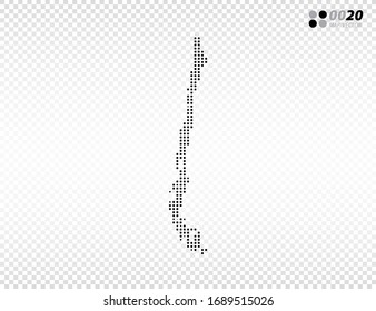 El vector de mitad de tono negro del mapa de Chile. en fondo transparente. Organizado en capas para una edición sencilla.