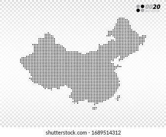 Vector halftone dots black of China map. on transparent background. Organized in layers for easy editing.