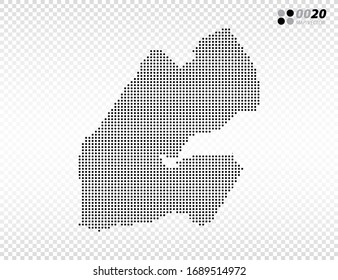 Vector halftone dots black of Djibouti map. on transparent background. Organized in layers for easy editing.