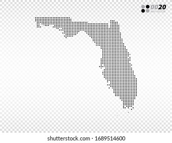 Vector halftone dots black of Florida map. on transparent background. Organized in layers for easy editing.