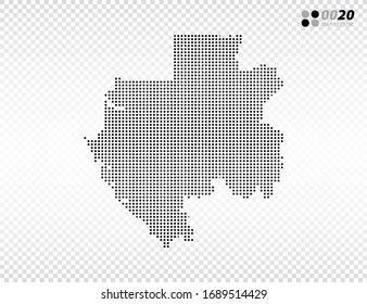 Vector halftone dots black of Gabon map. on transparent background. Organized in layers for easy editing.