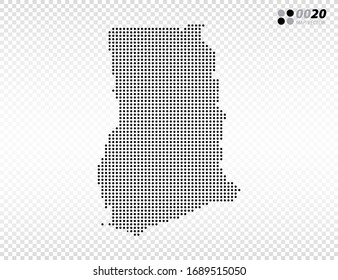 Vector halftone dots black of Ghana map. on transparent background. Organized in layers for easy editing.