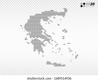 Vector halftone dots black of Greece map. on transparent background. Organized in layers for easy editing.