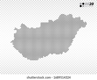 Vector halftone dots black of Hungary map. on transparent background. Organized in layers for easy editing.
