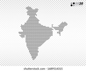 Vector halftone dots black of India map. on transparent background. Organized in layers for easy editing.