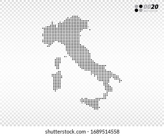 Vector halftone dots black of Italy map. on transparent background. Organized in layers for easy editing.