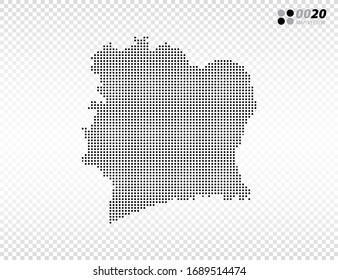 Vector halftone dots black of Ivory Coast map. on transparent background. Organized in layers for easy editing.