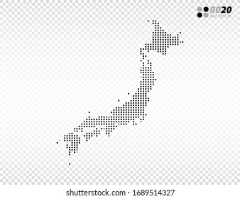 Vector halftone dots black of Japan map. on transparent background. Organized in layers for easy editing.