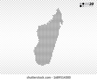 Vector halftone dots black of Madagascar map. on transparent background. Organized in layers for easy editing.