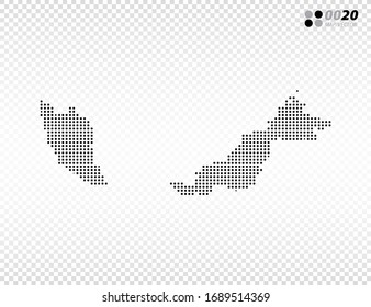 Vector halftone dots black of Malaysia map. on transparent background. Organized in layers for easy editing.