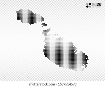 Vector halftone dots black of Malta map. on transparent background. Organized in layers for easy editing.