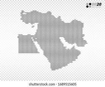 Vector halftone dots black of Middle East map. on transparent background. Organized in layers for easy editing.