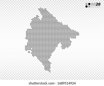 Vector halftone dots black of Montenegro map. on transparent background. Organized in layers for easy editing.