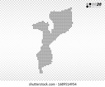 Vector halftone dots black of Mozambique map. on transparent background. Organized in layers for easy editing.