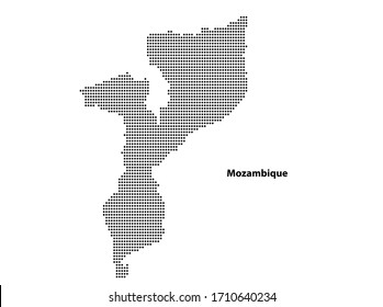 Vector halftone dots black of Mozambique map on white background. Organized in layers for easy editing.