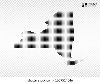 Los puntos de medio tono vectorial son negros en el mapa de Nueva York. en fondo transparente. Organizado en capas para una edición sencilla.