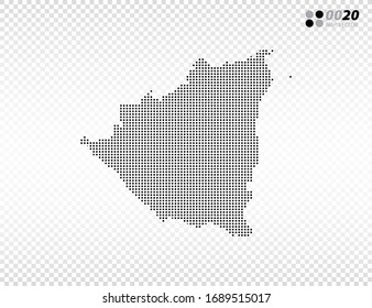 Vector halftone dots black of Nicaragua map. on transparent background. Organized in layers for easy editing.