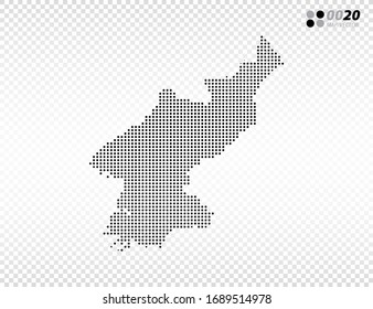 Los puntos de medio tono vectorial son negros en el mapa de Corea del Norte. en fondo transparente. Organizado en capas para una edición sencilla.