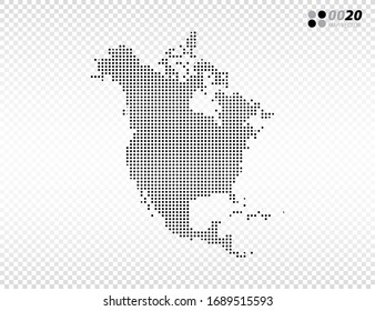 Vector halftone dots black of North America map. on transparent background. Organized in layers for easy editing.