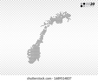 Vector halftone dots black of Norway map. on transparent background. Organized in layers for easy editing.
